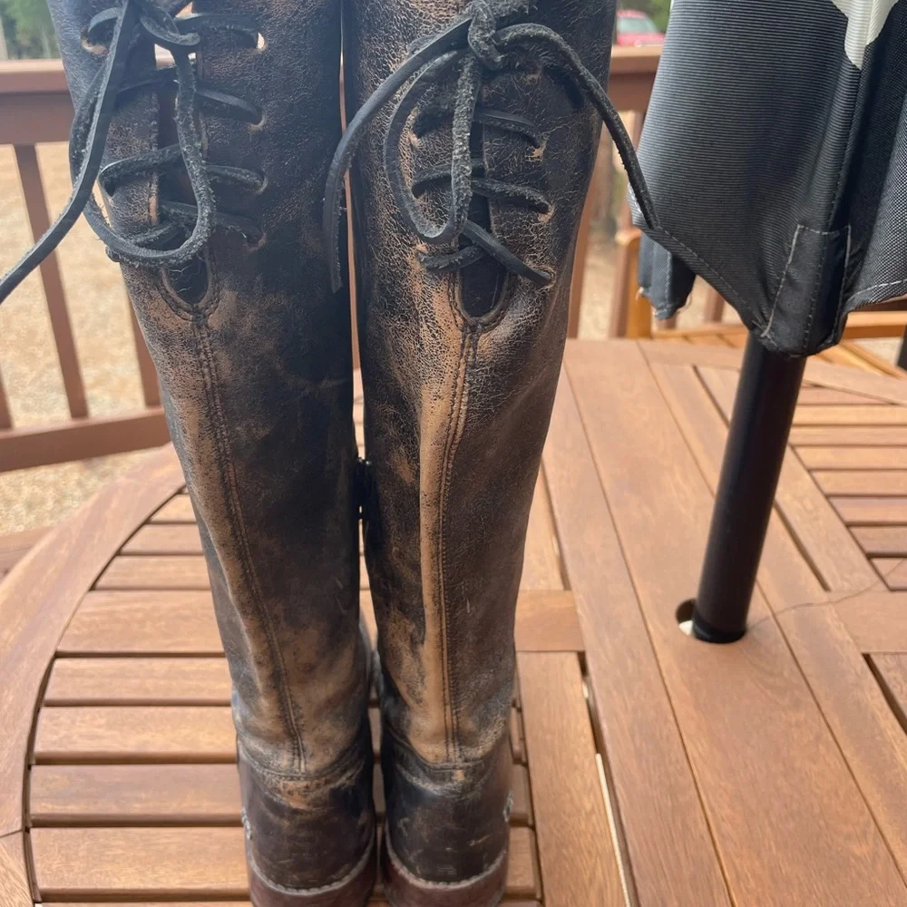 BED|STU Women's Lace-Up Tall Riding Boots in Dark Brown/Black - Picture 7 of 11
